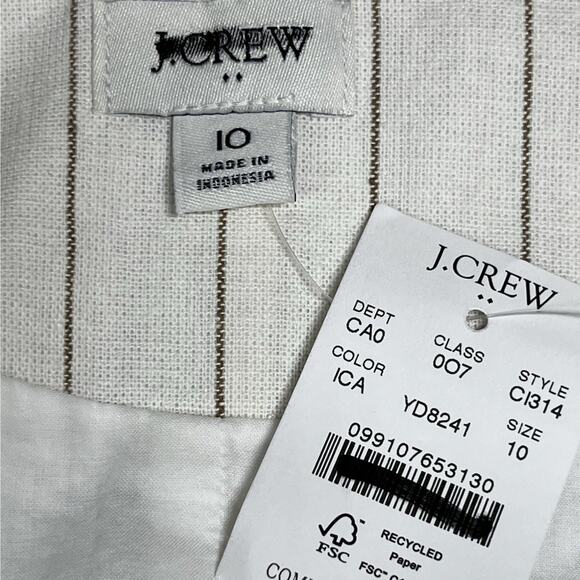 J Crew Striped Linen Blend Vest Womens 10 Ivory Camel Tailored Button V Neck - Picture 5 of 7